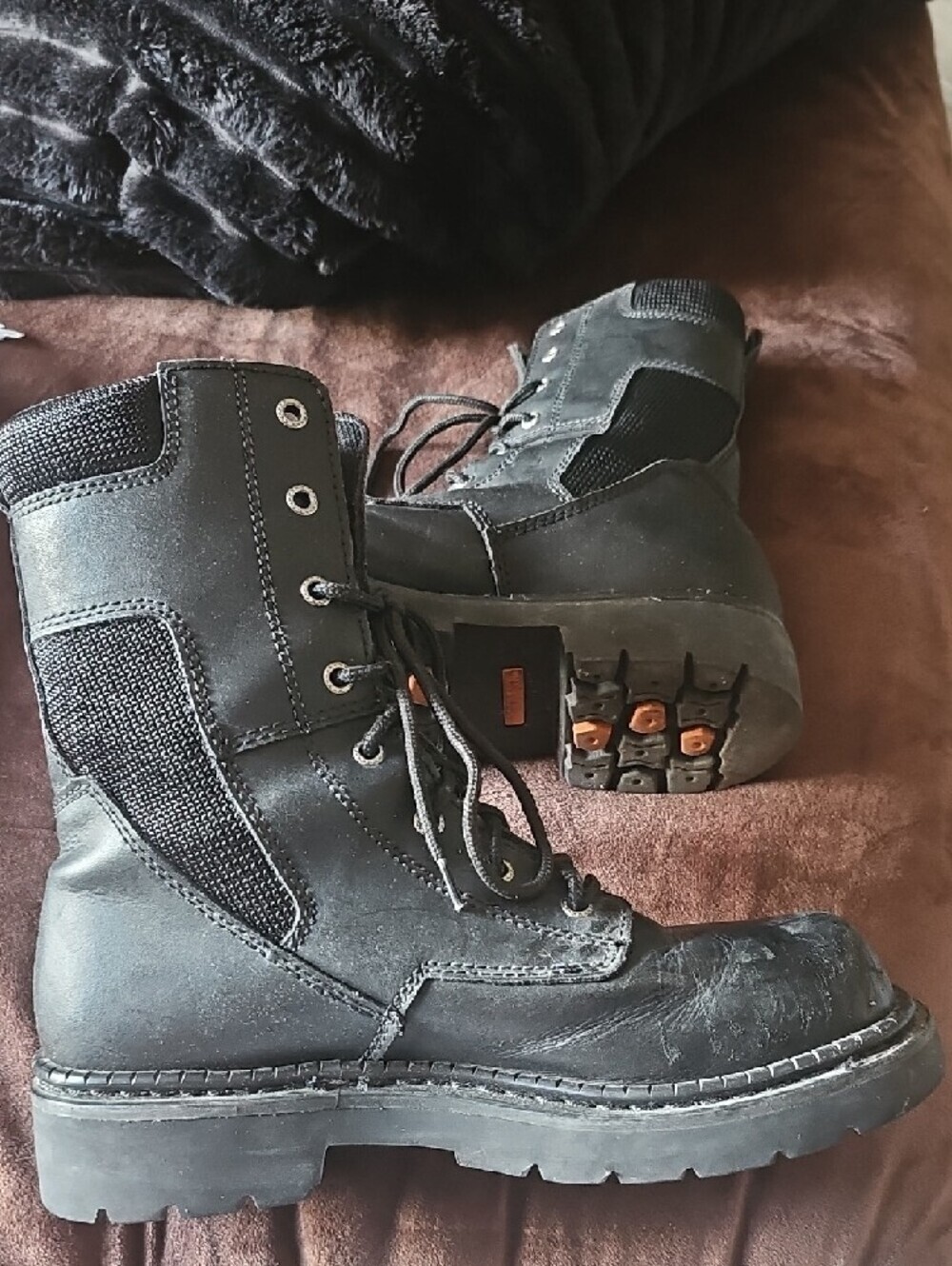 Harley-Davidson Black Leather Lace-Up Side-Zip Motorcycle Boots - Picture 2 of 6